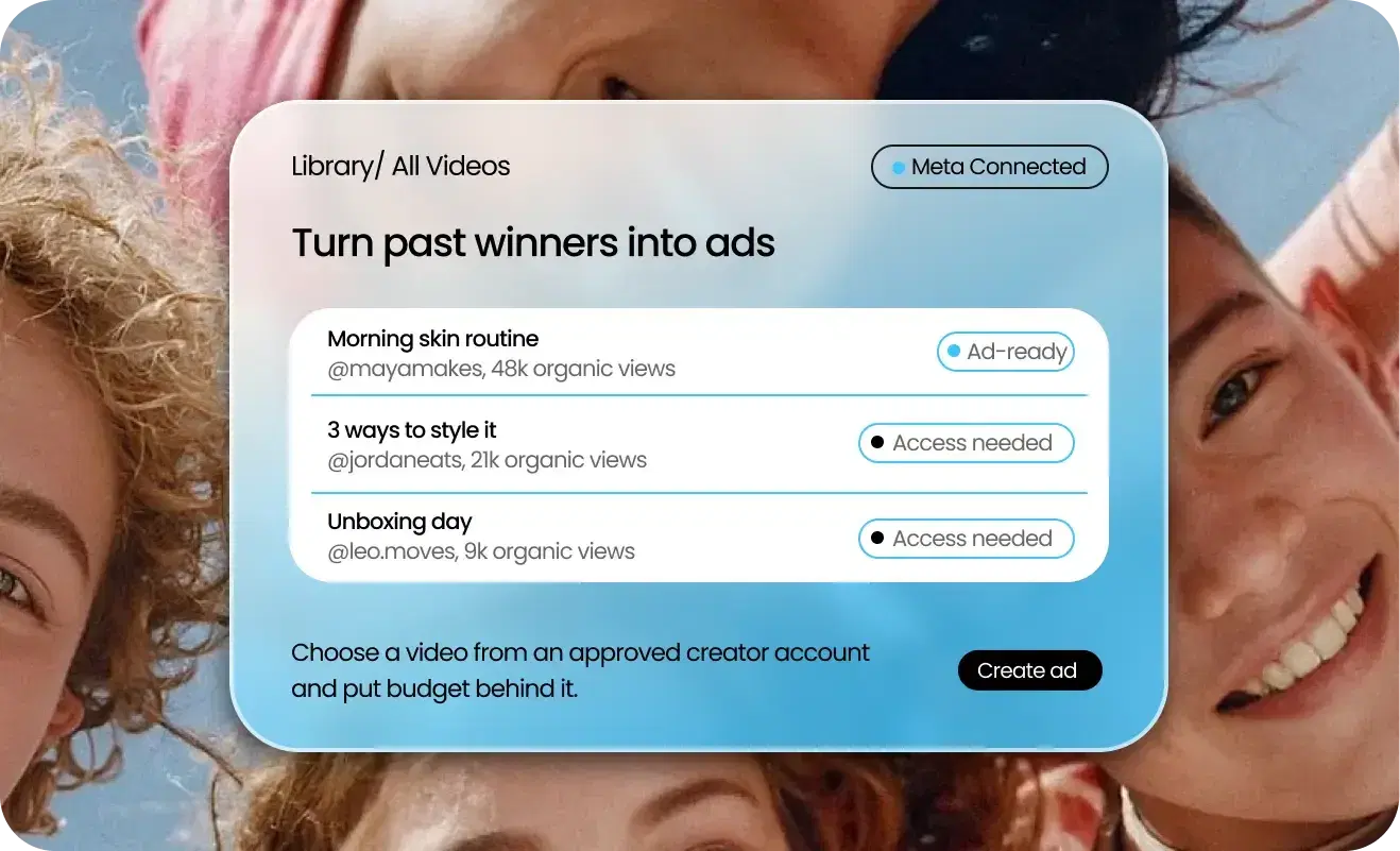 Turn past winners into ads. Choose a video from an approved creator account and put budget behind it.