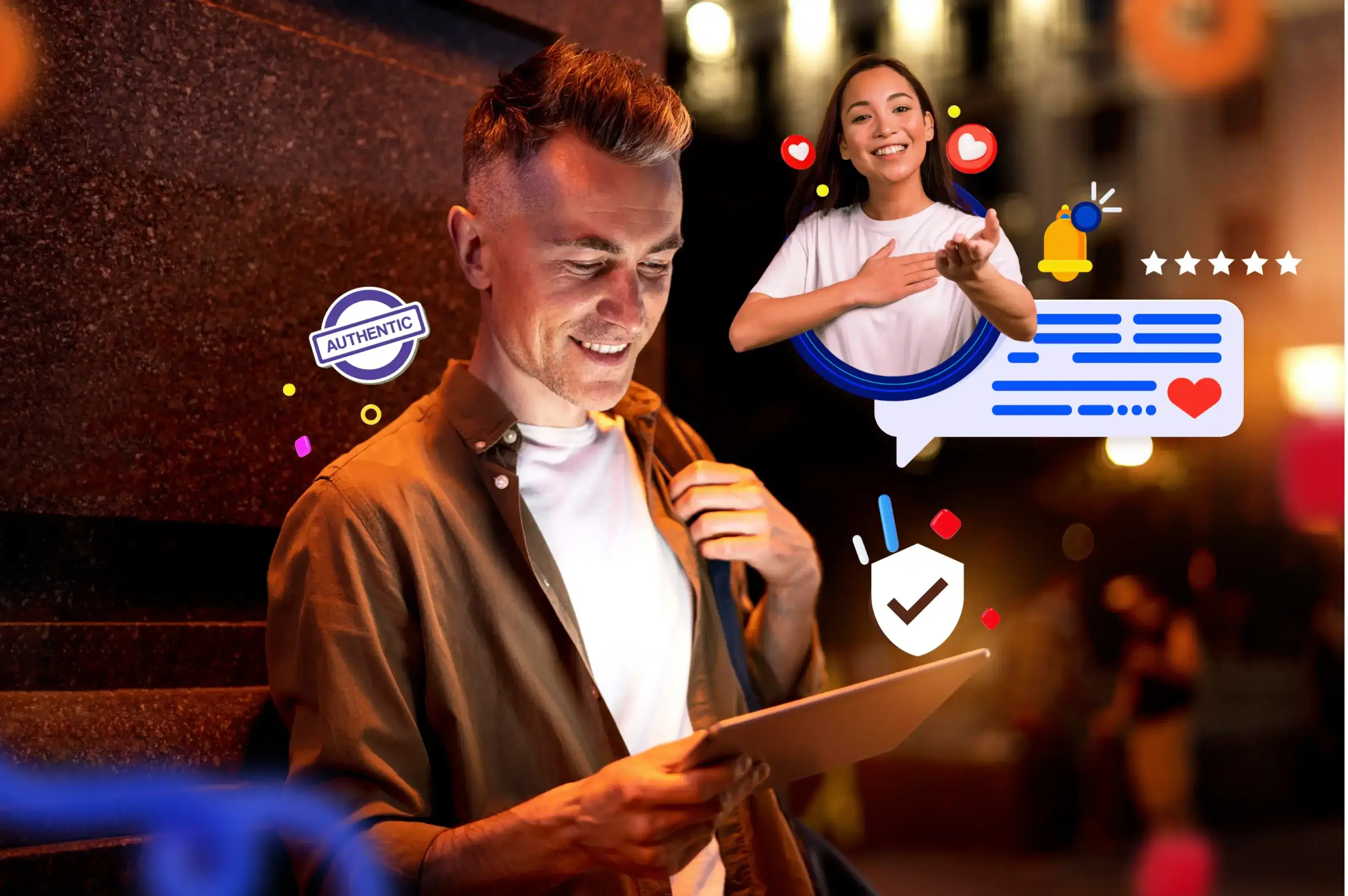 A visual representation of trust-building through authentic video content, perhaps with user reviews or testimonials.