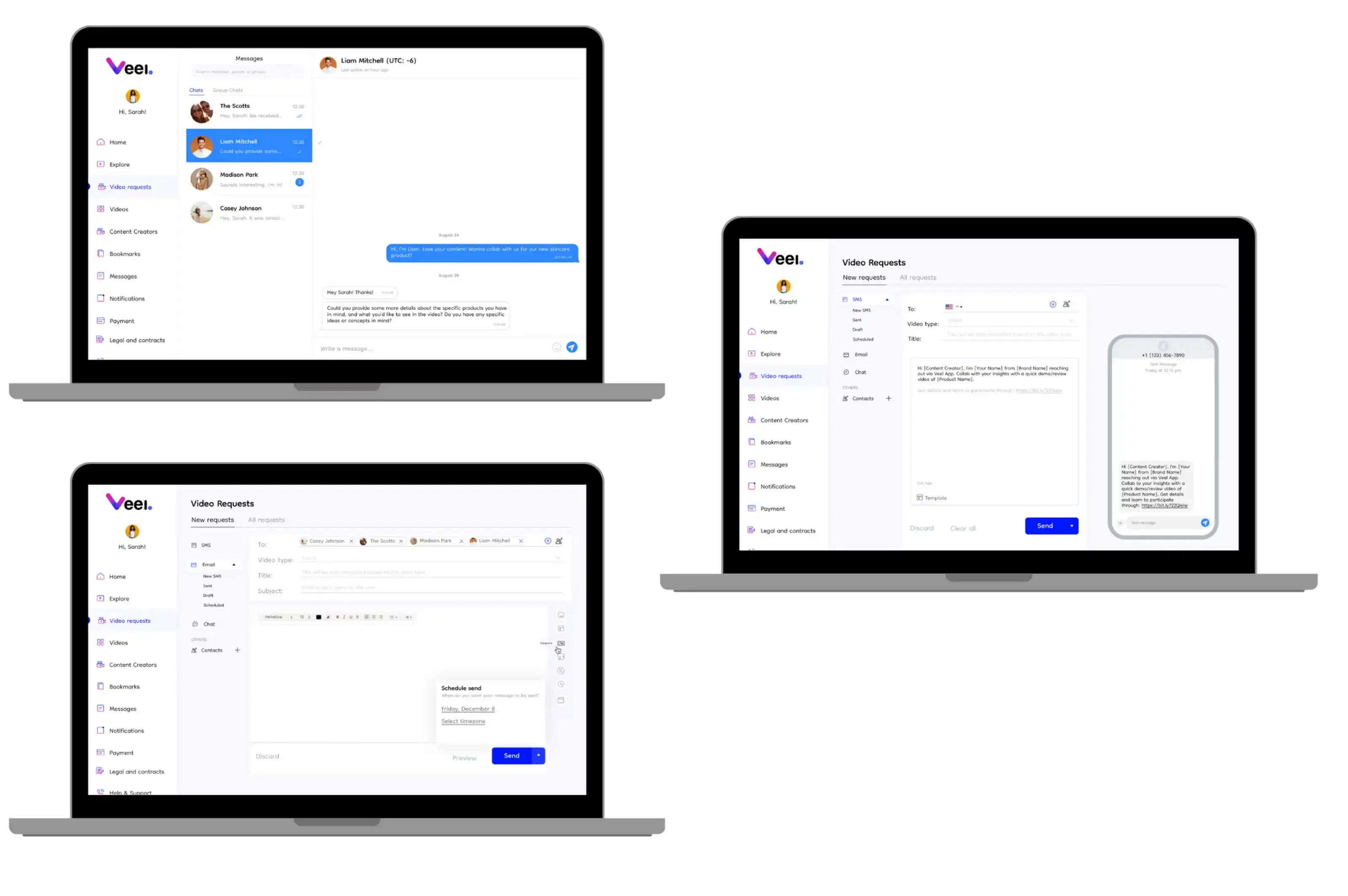 Screenshots showcasing Veel's user-friendly interface for initiating connections
