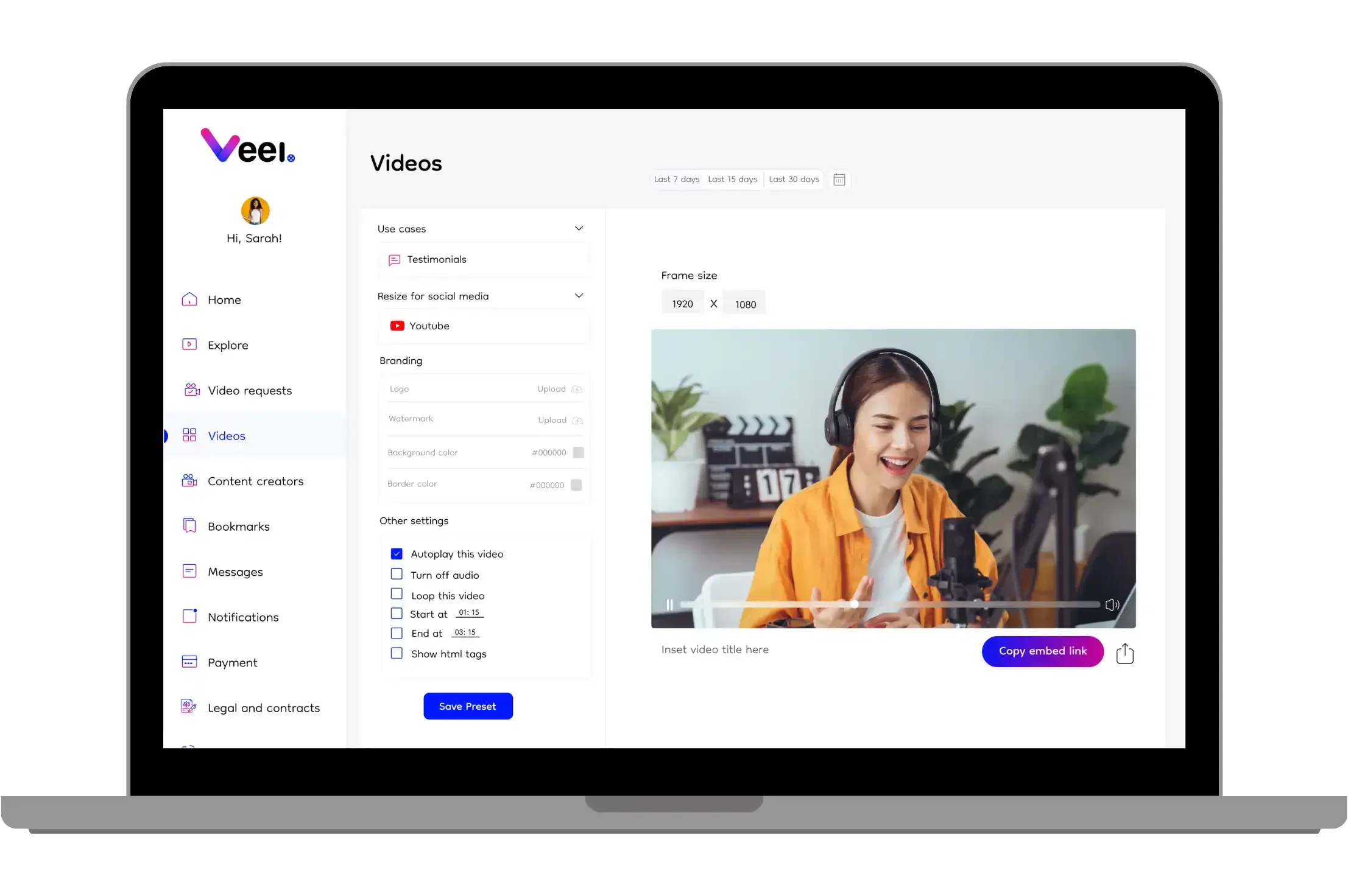 Veel’s video embedding feature
