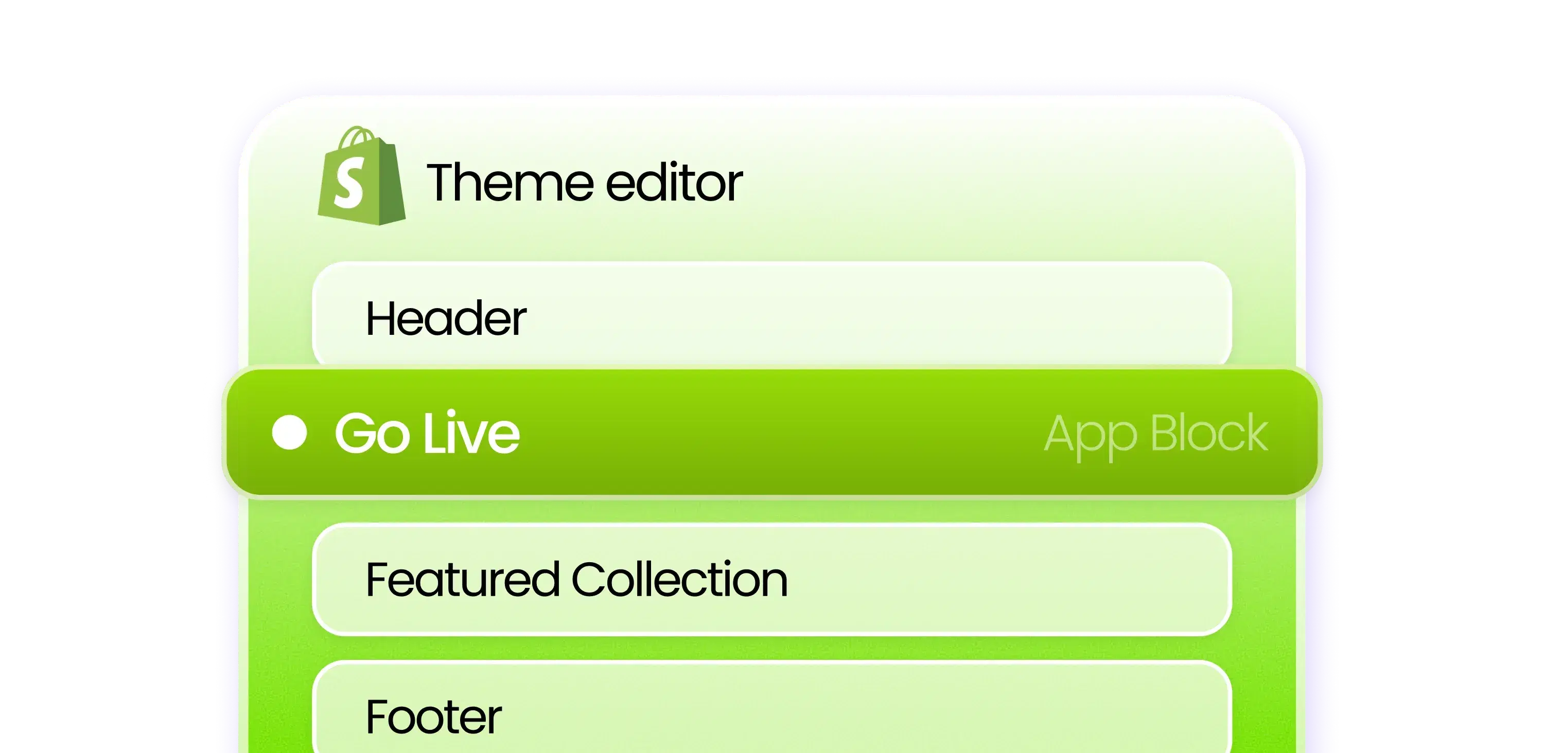 Go Live app block added in the Shopify theme editor
