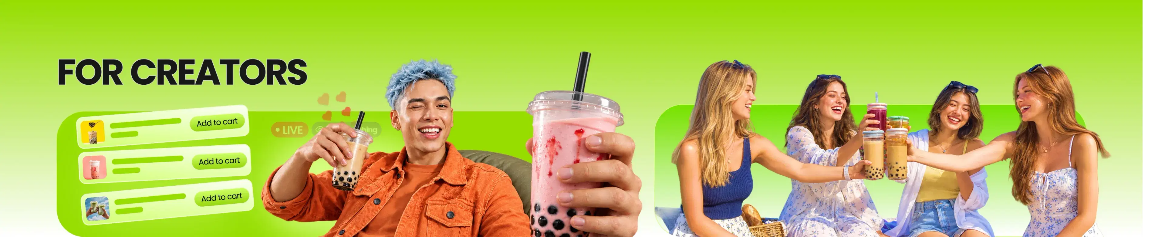 For creators: creator hosting a live show on mobile with shoppable product cards